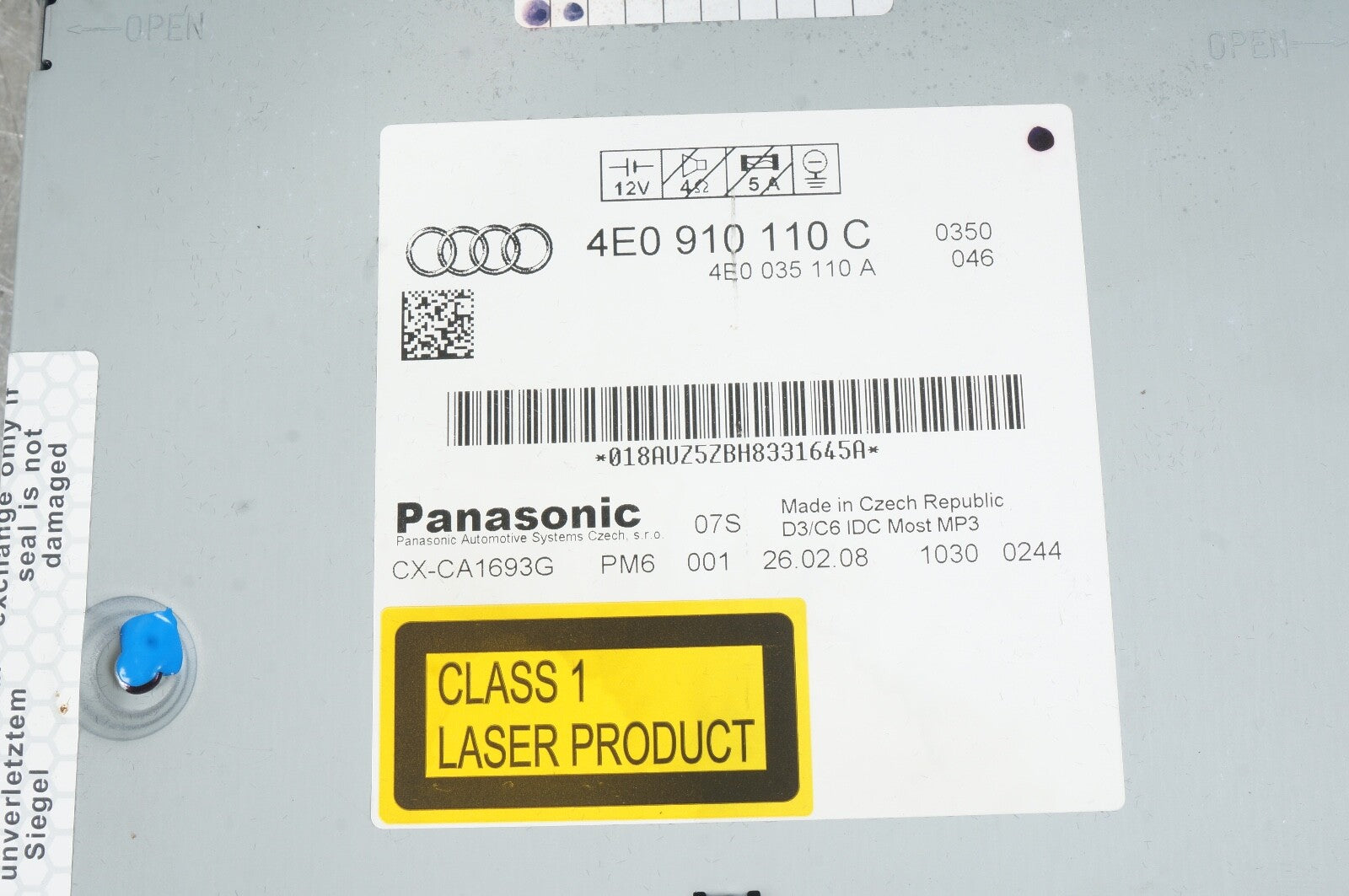 2005 AUDI A6  A8 DISC CD CHANGER OEM 4E0910110C