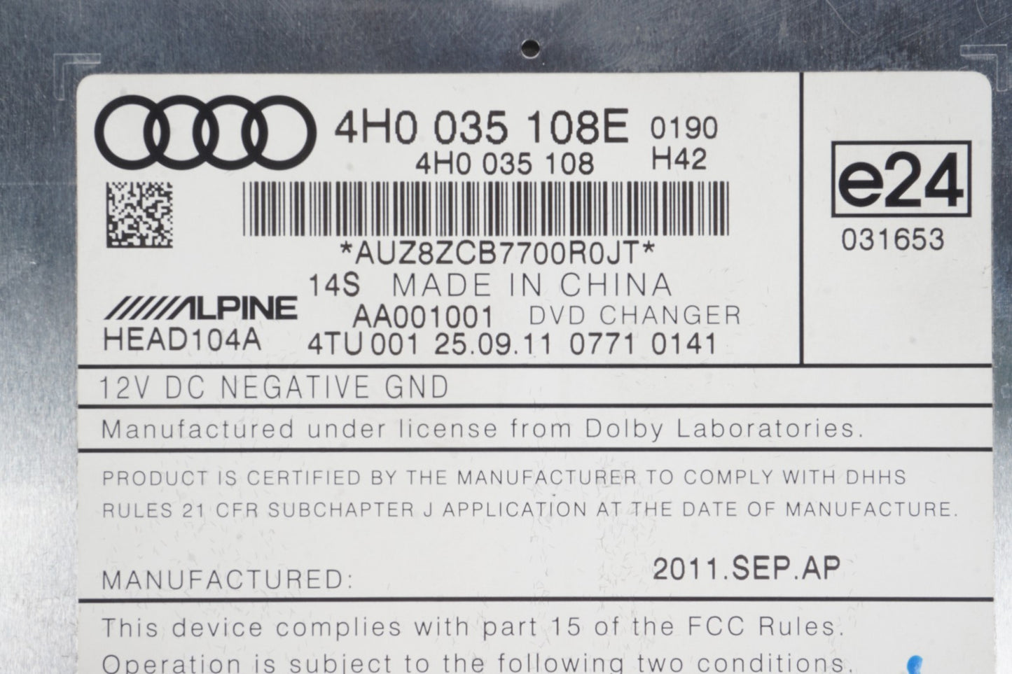 2011 - 2014 Audi A8 A8l Audio Cd Dvd Player Changer Module OEM
