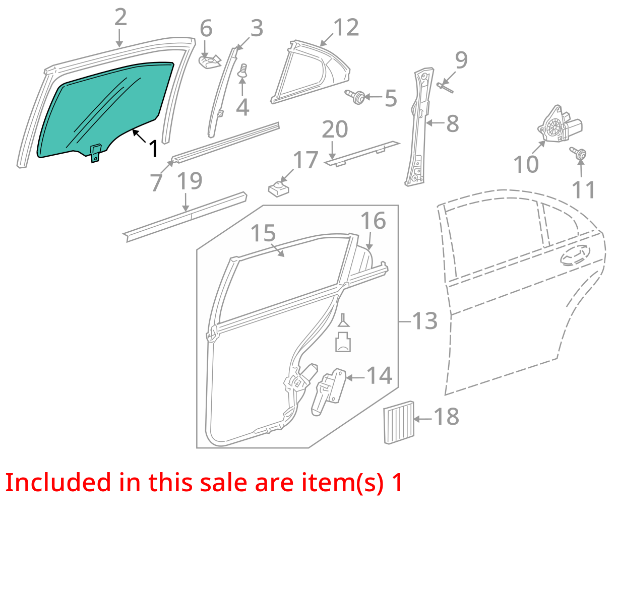 2007 - 2013 Mercedes-Benz S550 S600 S63 S53 Rear Right Side Door Window Glass