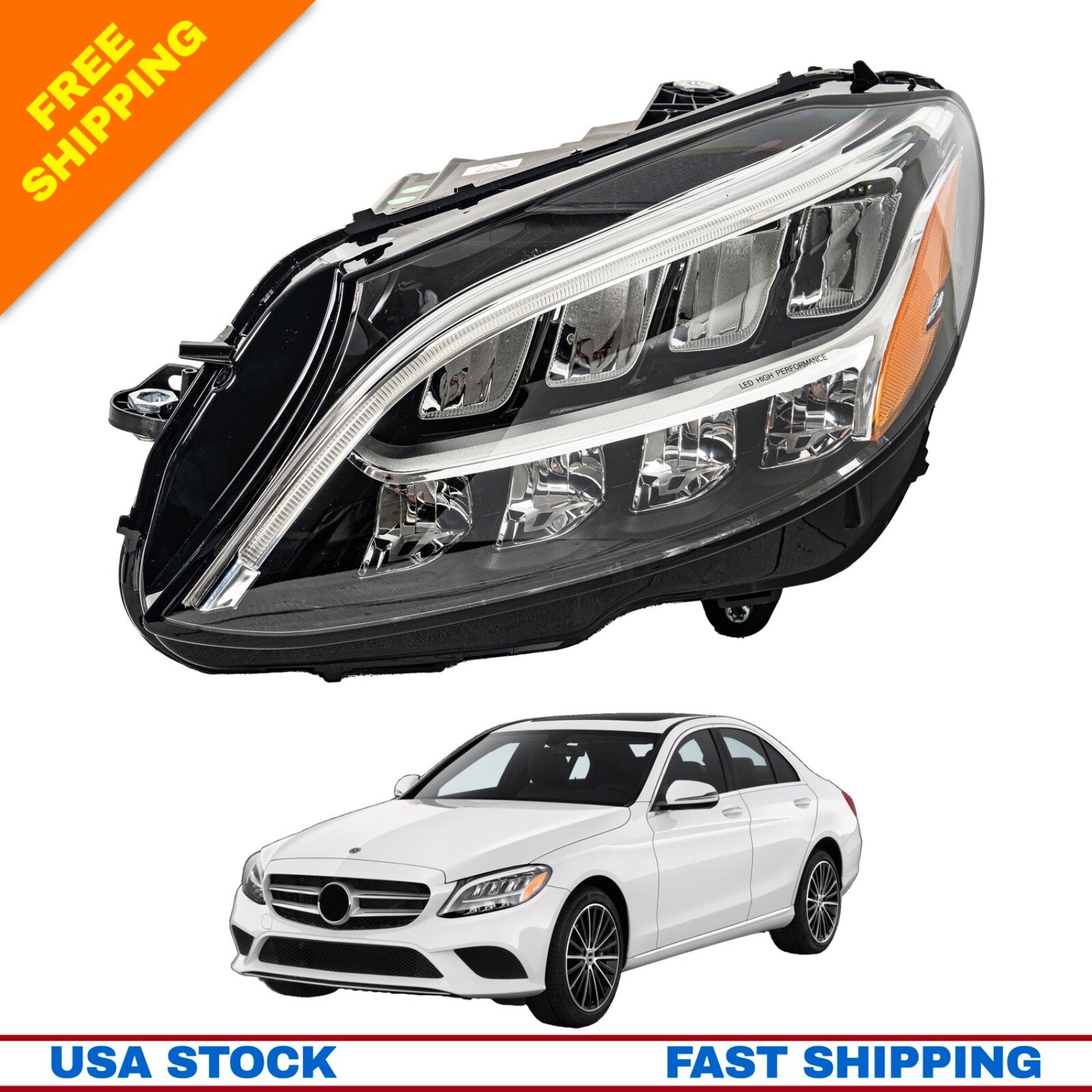 Full LED Headlight Left Driver Side For 2019-2021 Mercedes-Benz C300 C43 W205