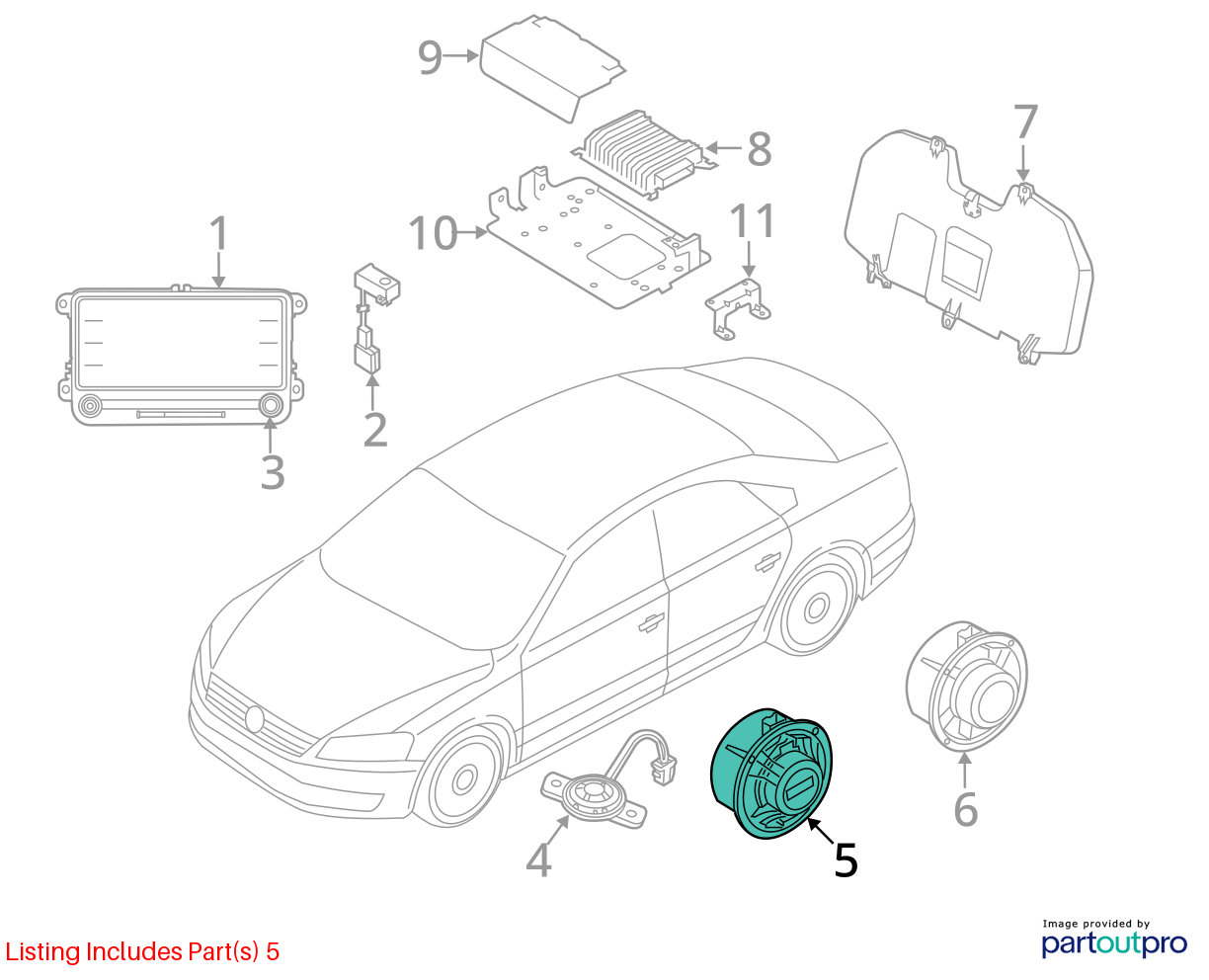 2012 - 2022 Volkswagen Passat Door Speaker Set Of 3 OEM