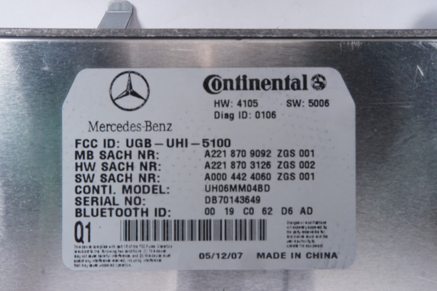 07-09 Mercedes W221 S550 CL550 Bluetooth Communication Module  OEM