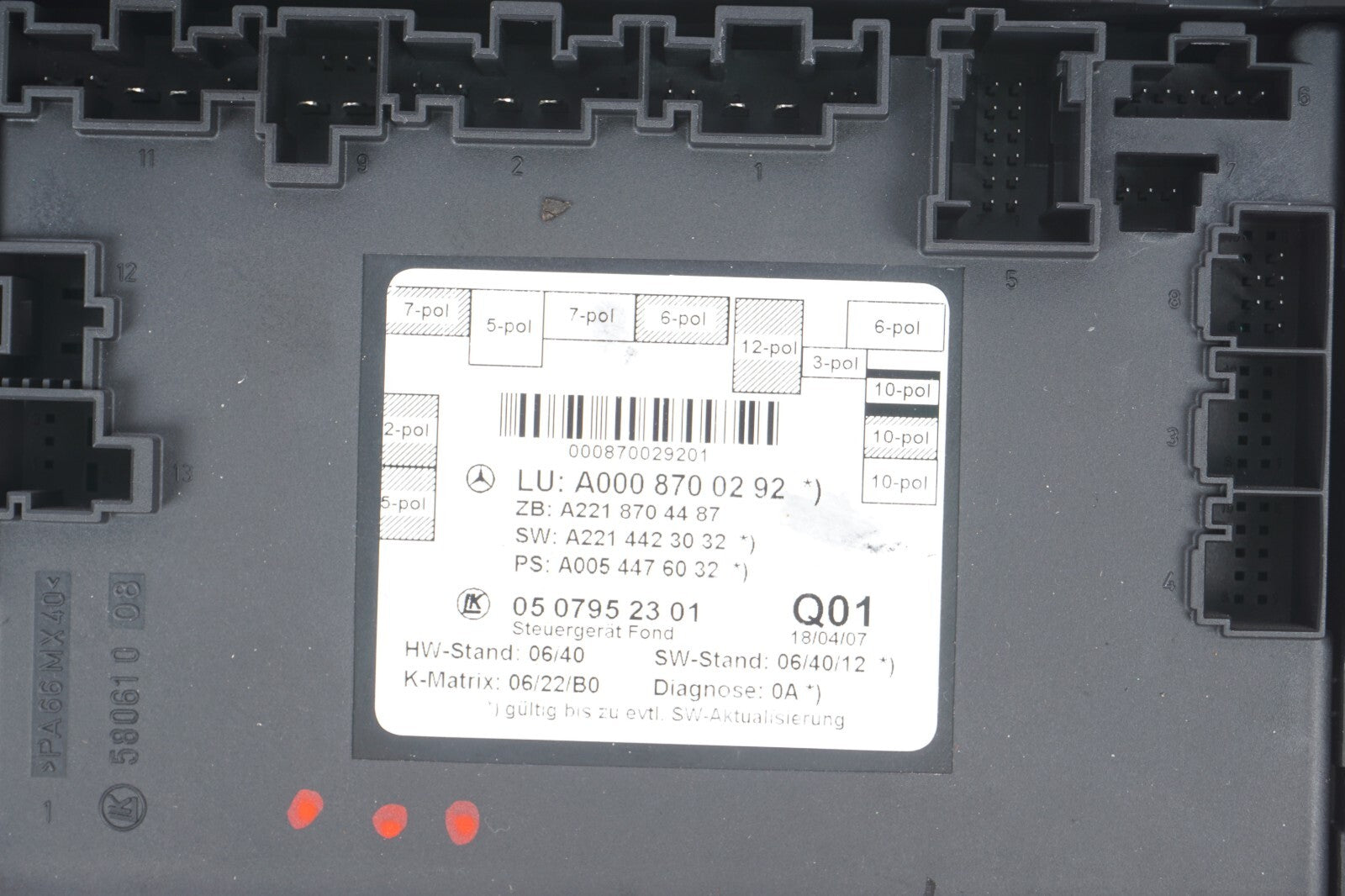 07-13 Mercedes W221 S550 S600 Rear Left Driver Side Door Control Module OEM