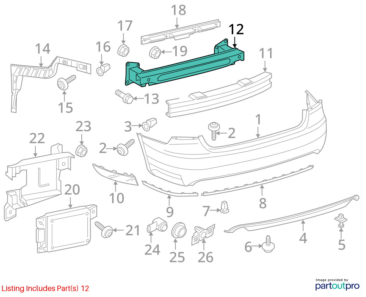 2012-2019 Volkswagen Passat Rear Bumper Reinforcement Impact Absorber  OEM