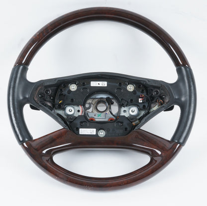 2010-2014 MERCEDES W221 S550 STEERING WHEEL WOOD TRIM BLACK W/ PADDLE OEM