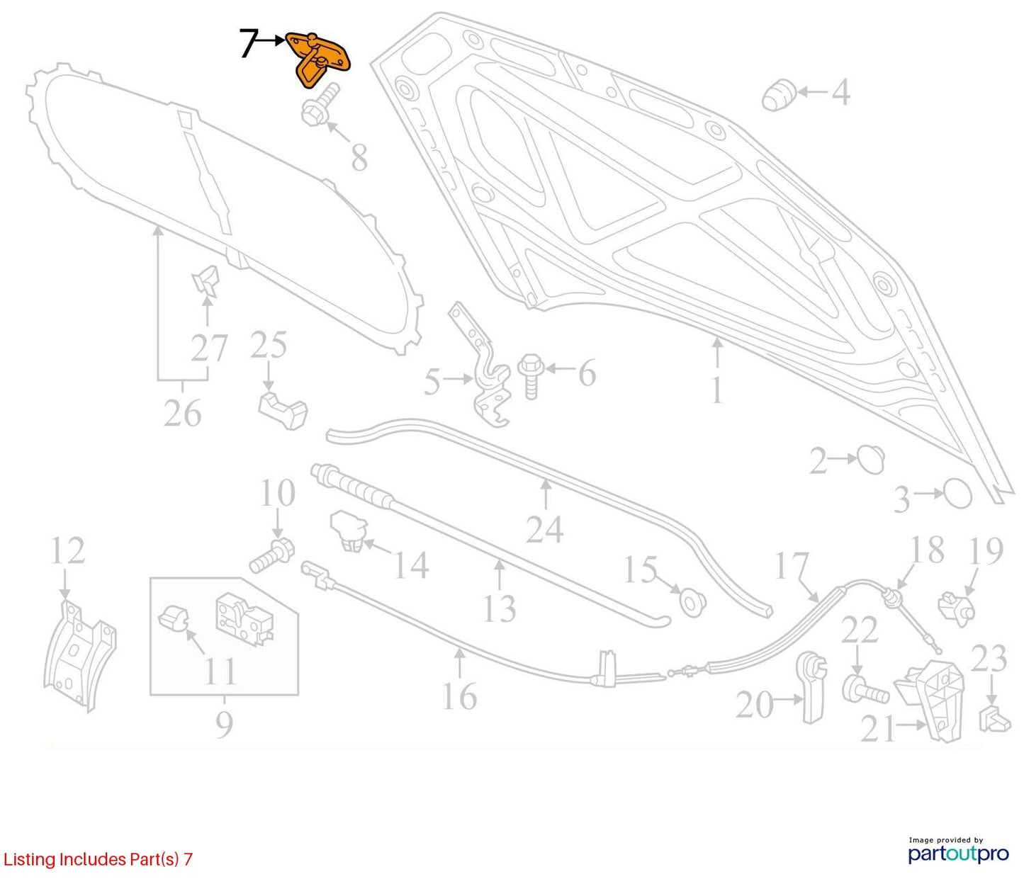 2012-2019 Volkswagen Passat Upper Hood Release Latch Handle 1K8823186D OEM