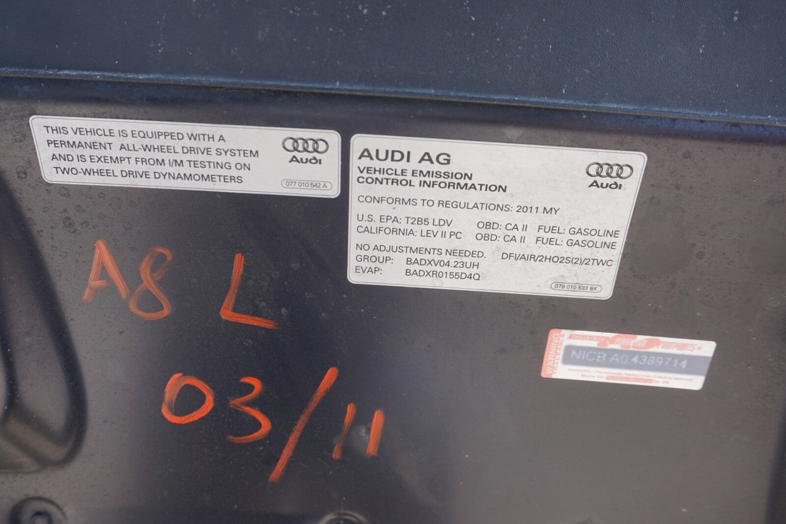2011 - 2018 Audi A8 S8 Hood BLUE  OEM