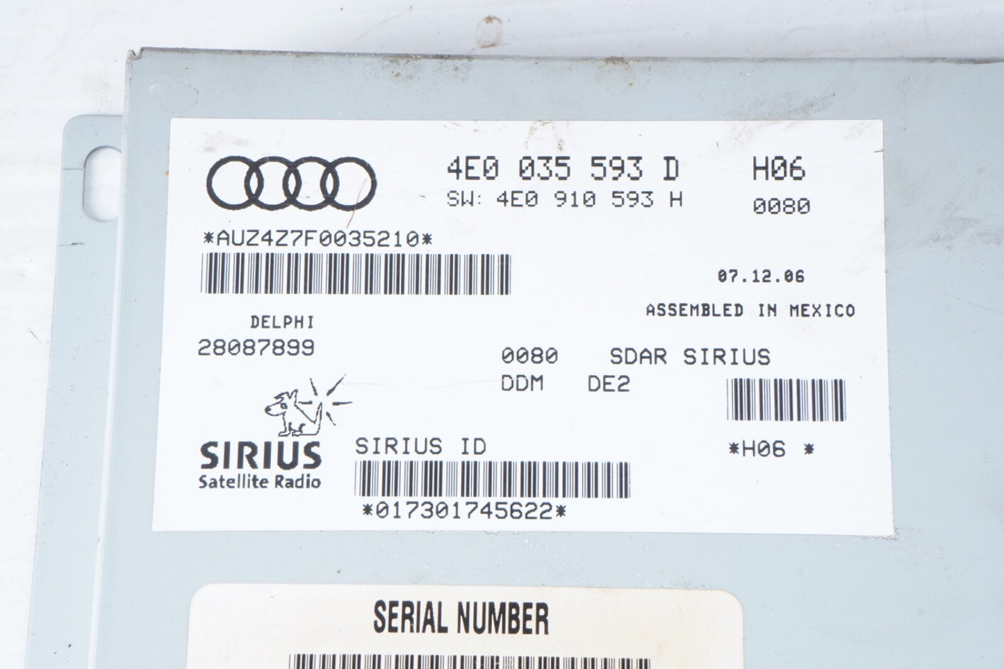 05 06 07 08 Audi A6 C6 XM Satellilte Radio Receiver Player 4E0035593F OEM