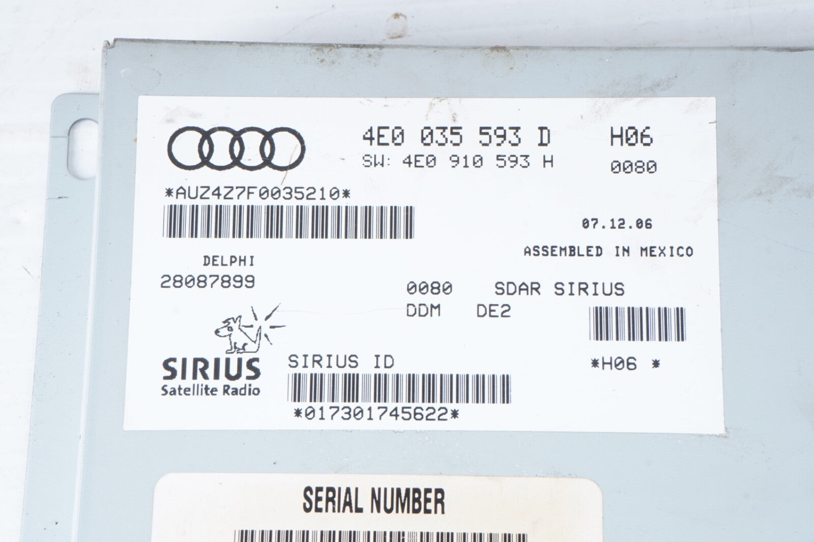 05 06 07 08 Audi A6 C6 XM Satellilte Radio Receiver Player 4E0035593F OEM
