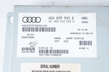 05 06 07 08 Audi A6 C6 XM Satellilte Radio Receiver Player 4E0035593F OEM