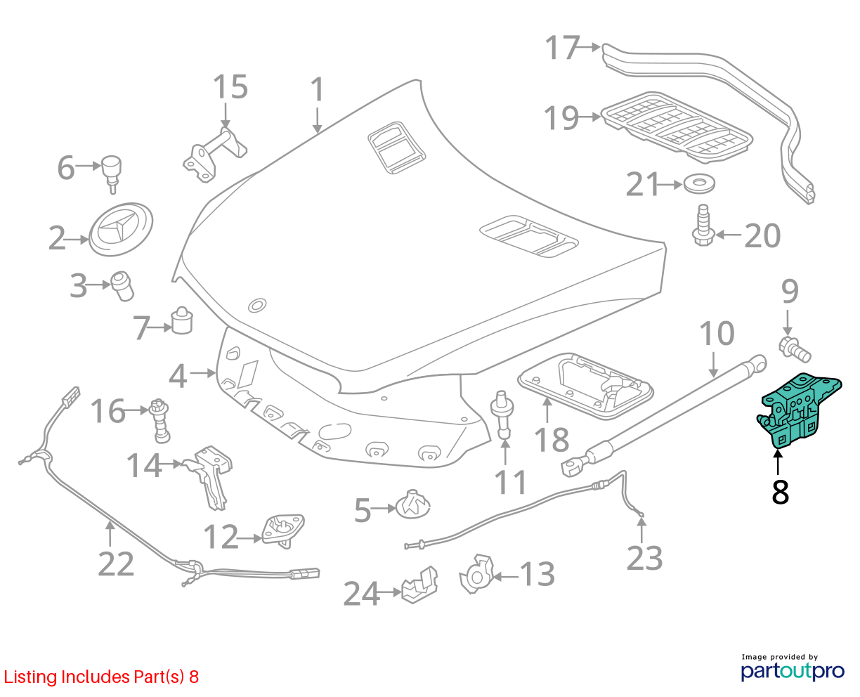 12-19 Mercedes X166 ML350 GL550 Hood Hinge Left & Right OEM