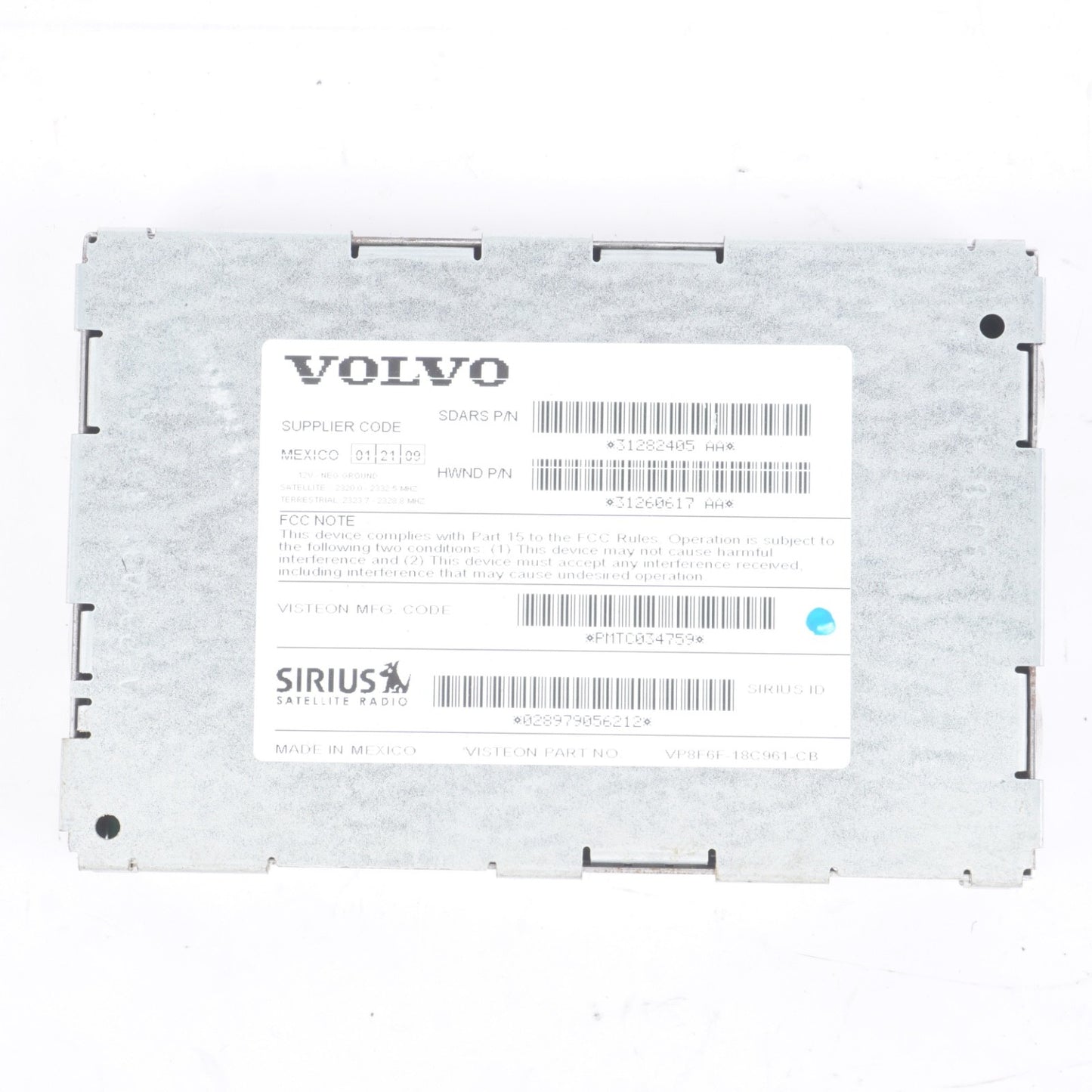 2006-2013 VOLVO C70 SERIES SIRIUS SATELLITE RADIO RECEIVER MODULE 31282405