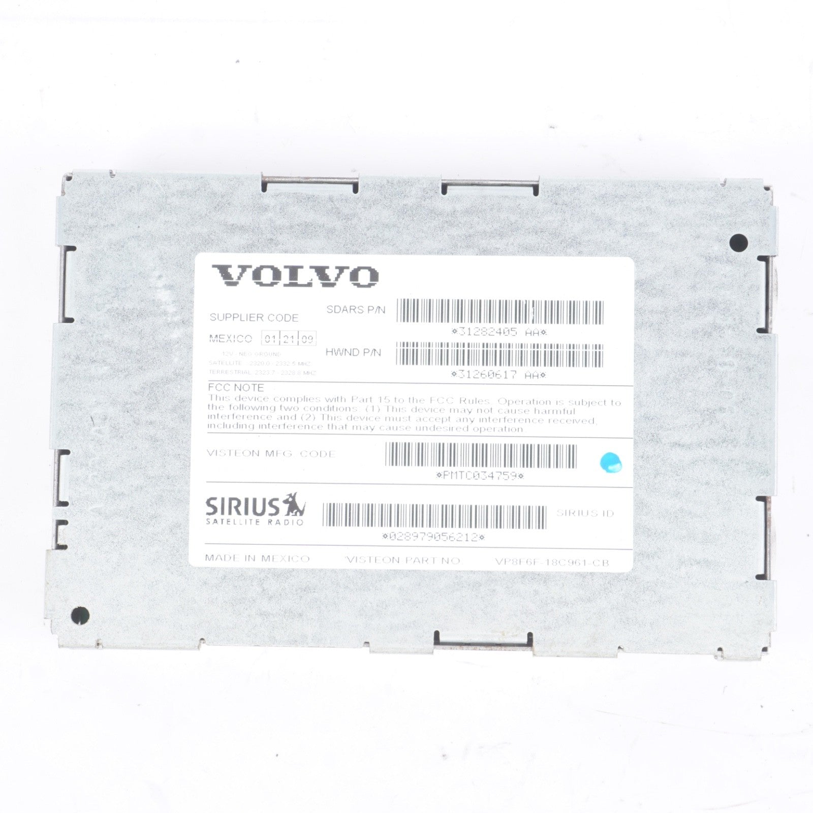 2006-2013 VOLVO C70 SERIES SIRIUS SATELLITE RADIO RECEIVER MODULE 31282405