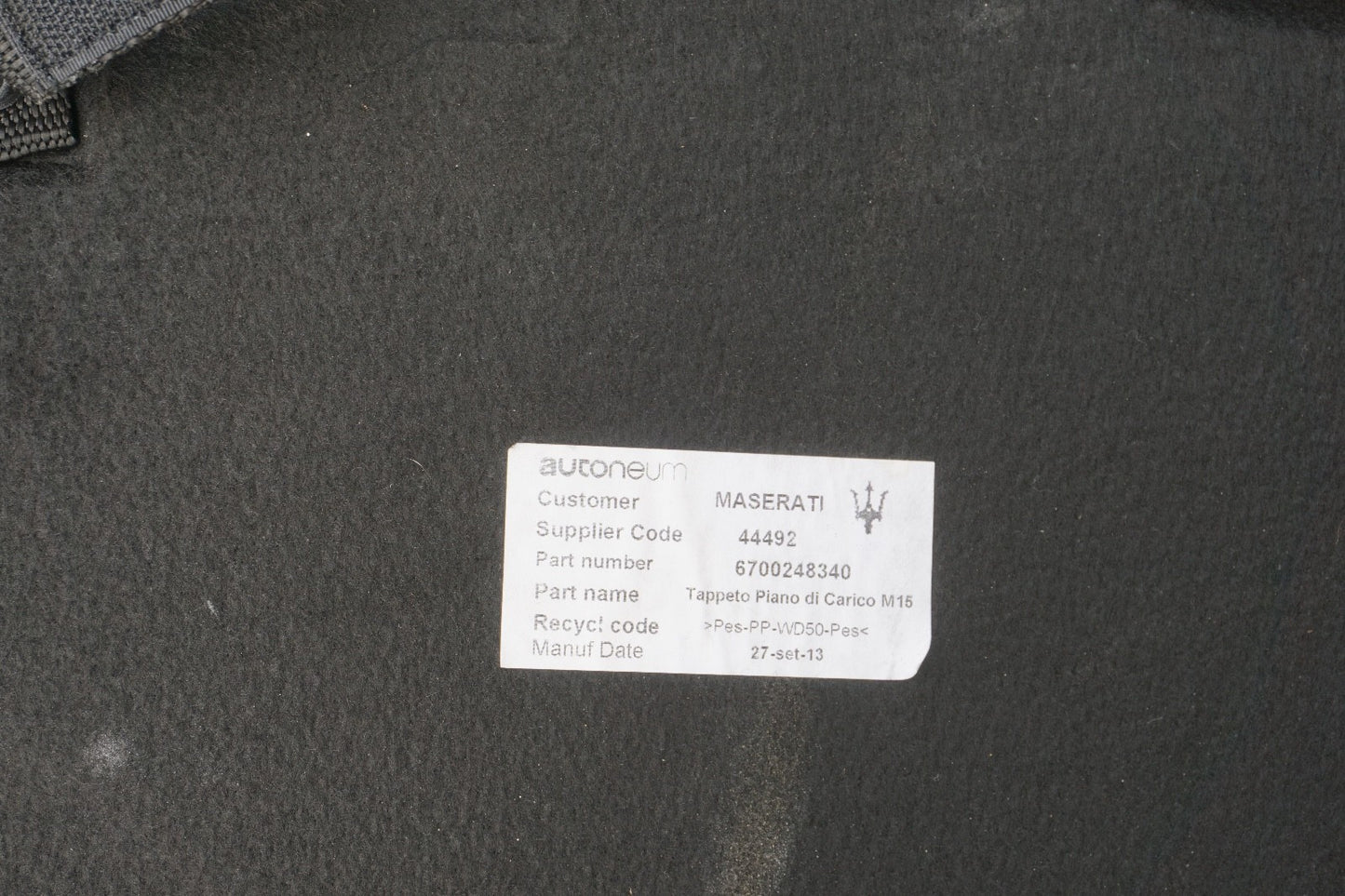 2014 - 2019 MASERATI GHIBLI TRUNK FLOOR COVER MAT CARGO LINER OEM