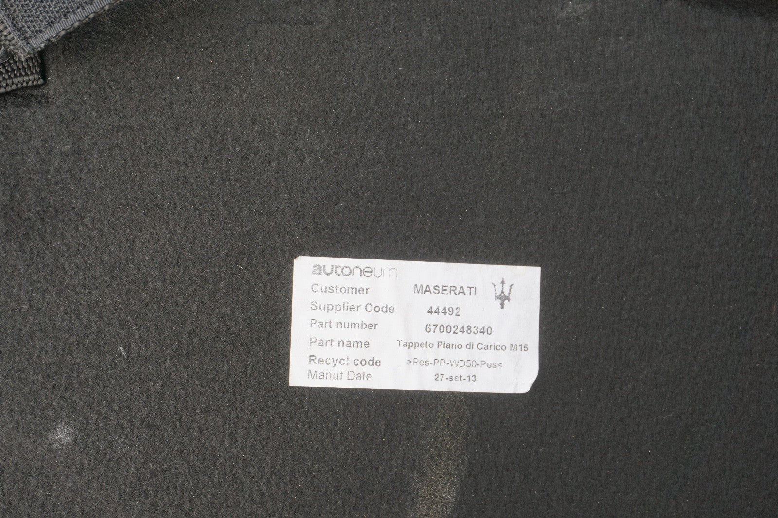 2014 - 2019 MASERATI GHIBLI TRUNK FLOOR COVER MAT CARGO LINER OEM