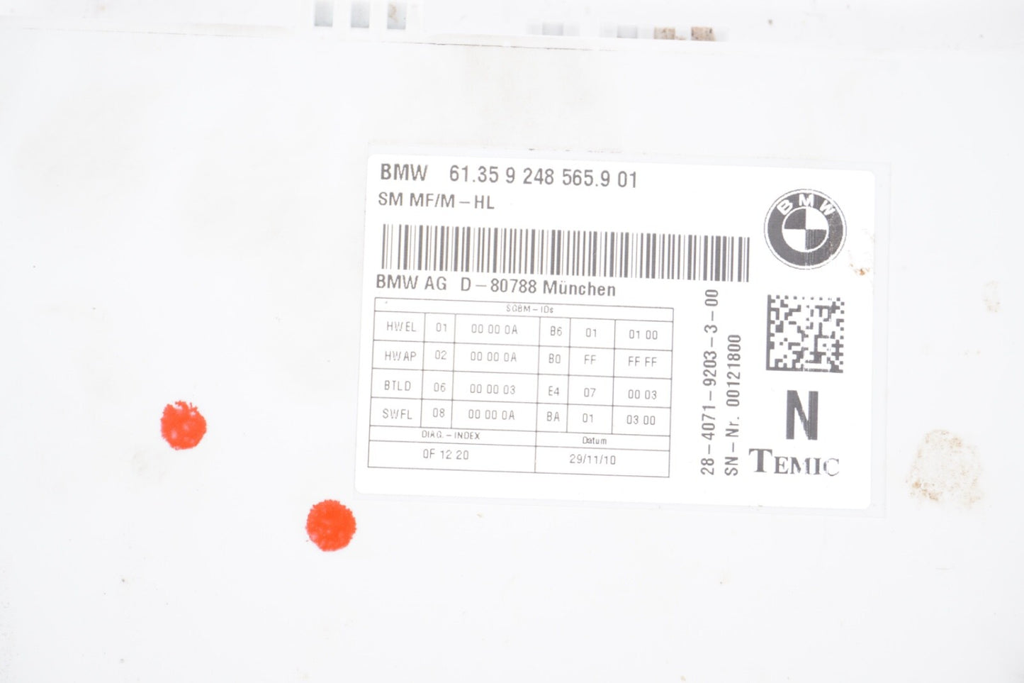 2011-2016 BMW F10 550I 535I 528I FRONT SEAT CONTROL MODULE MEMORY 9248565 OEM