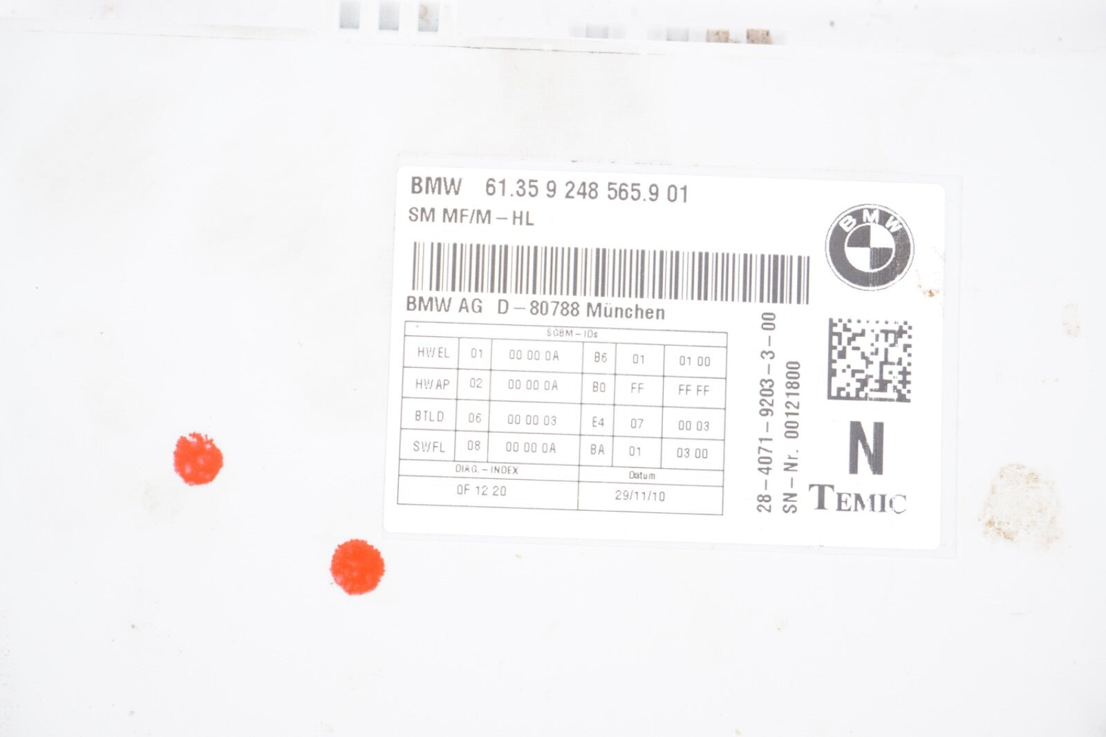 2011-2016 BMW F10 550I 535I 528I FRONT SEAT CONTROL MODULE MEMORY 9248565 OEM