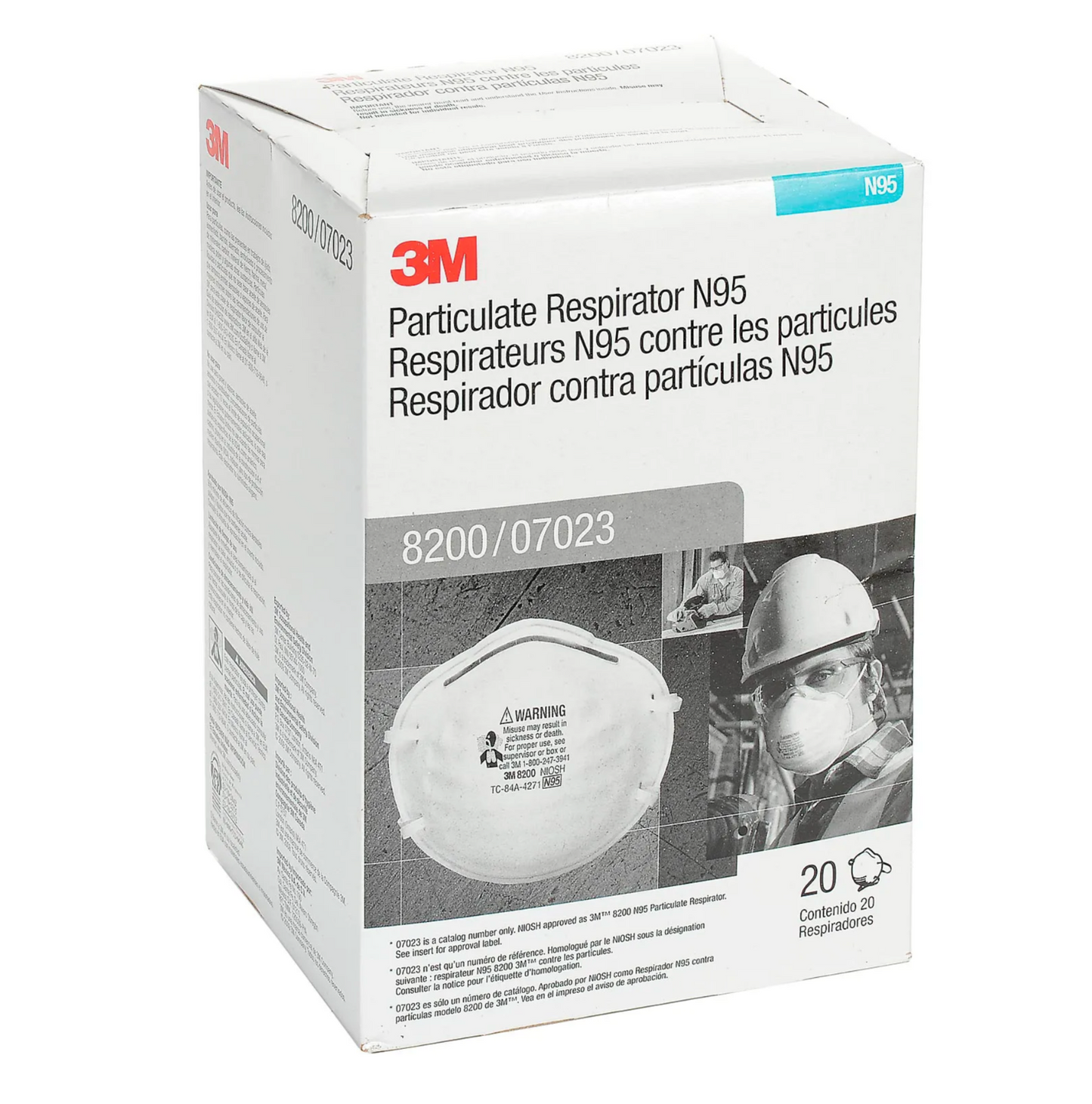 3M 8200 N95 Disposable Particulate Respirator, 20/Dispenser (Pack of 20)