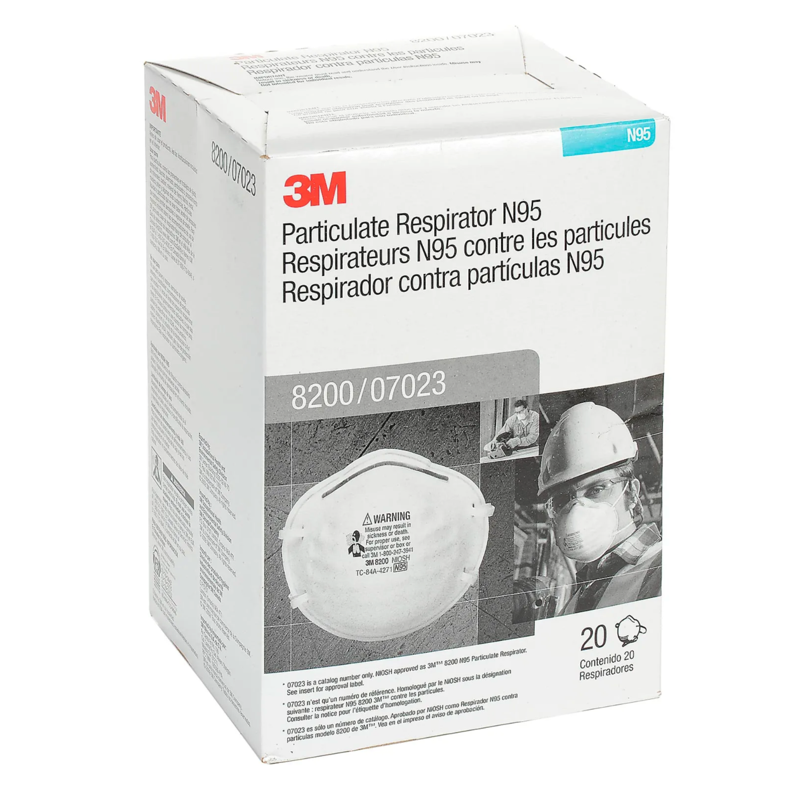 3M 8200 N95 Disposable Particulate Respirator, 20/Dispenser (Pack of 20)