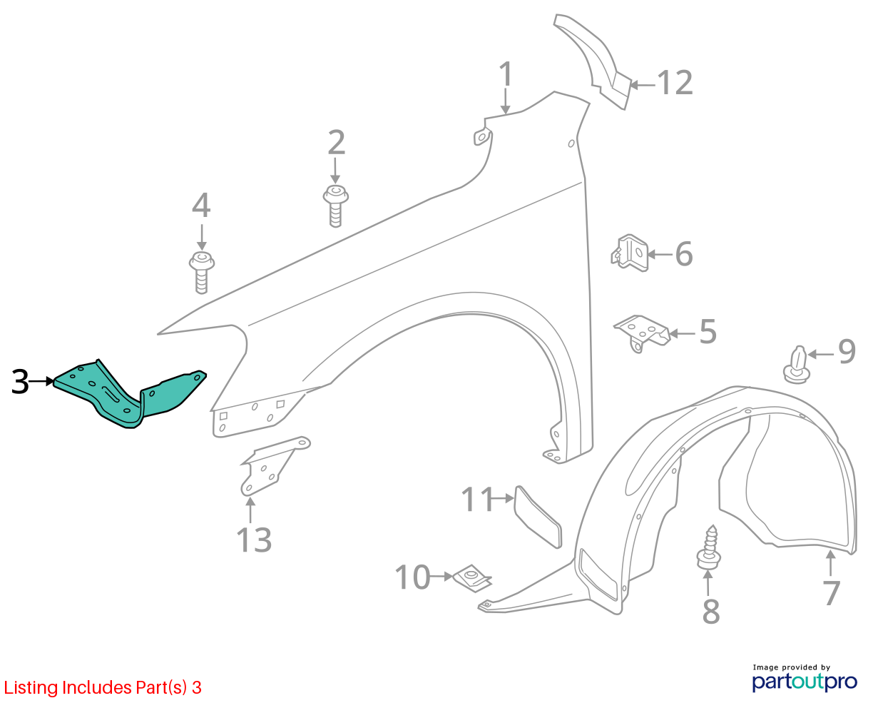 12-22 Volkswagen Passat Front Fender Mount Bracket Left & Right OEM