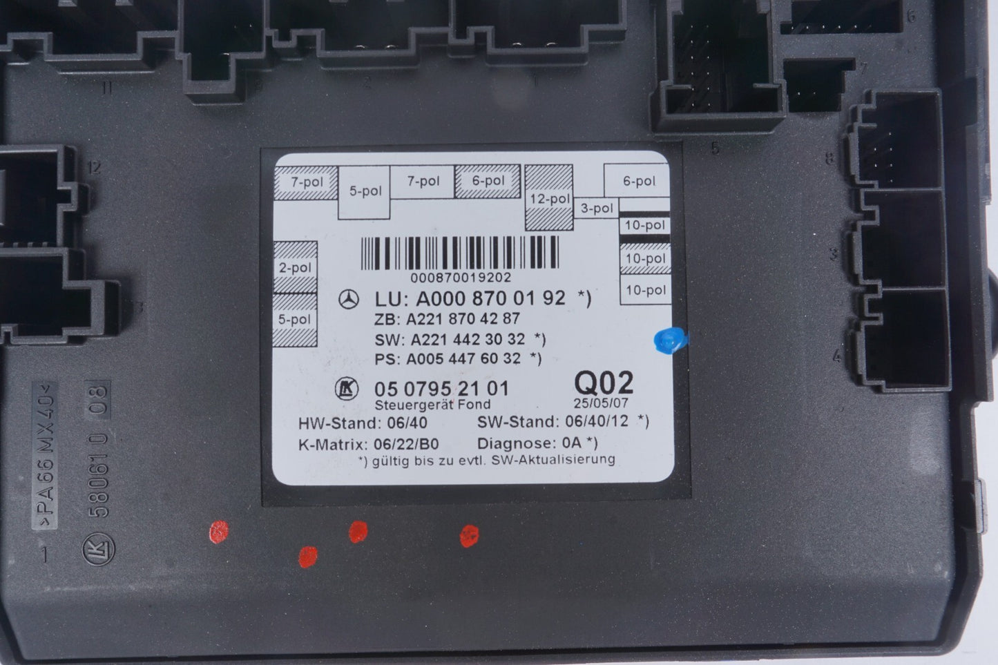 07-13 Mercedes W221 S550 S63 Rear Right Passenger Side Door Control Module OEM