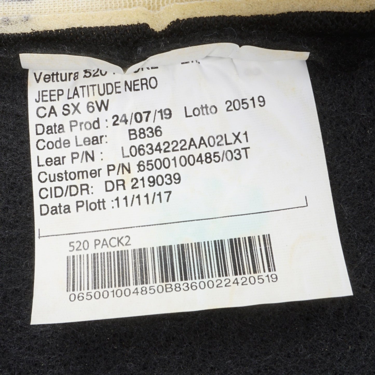 2018 - 2022 Jeep Renegade Front Left Lower Cushion Bottom Seat