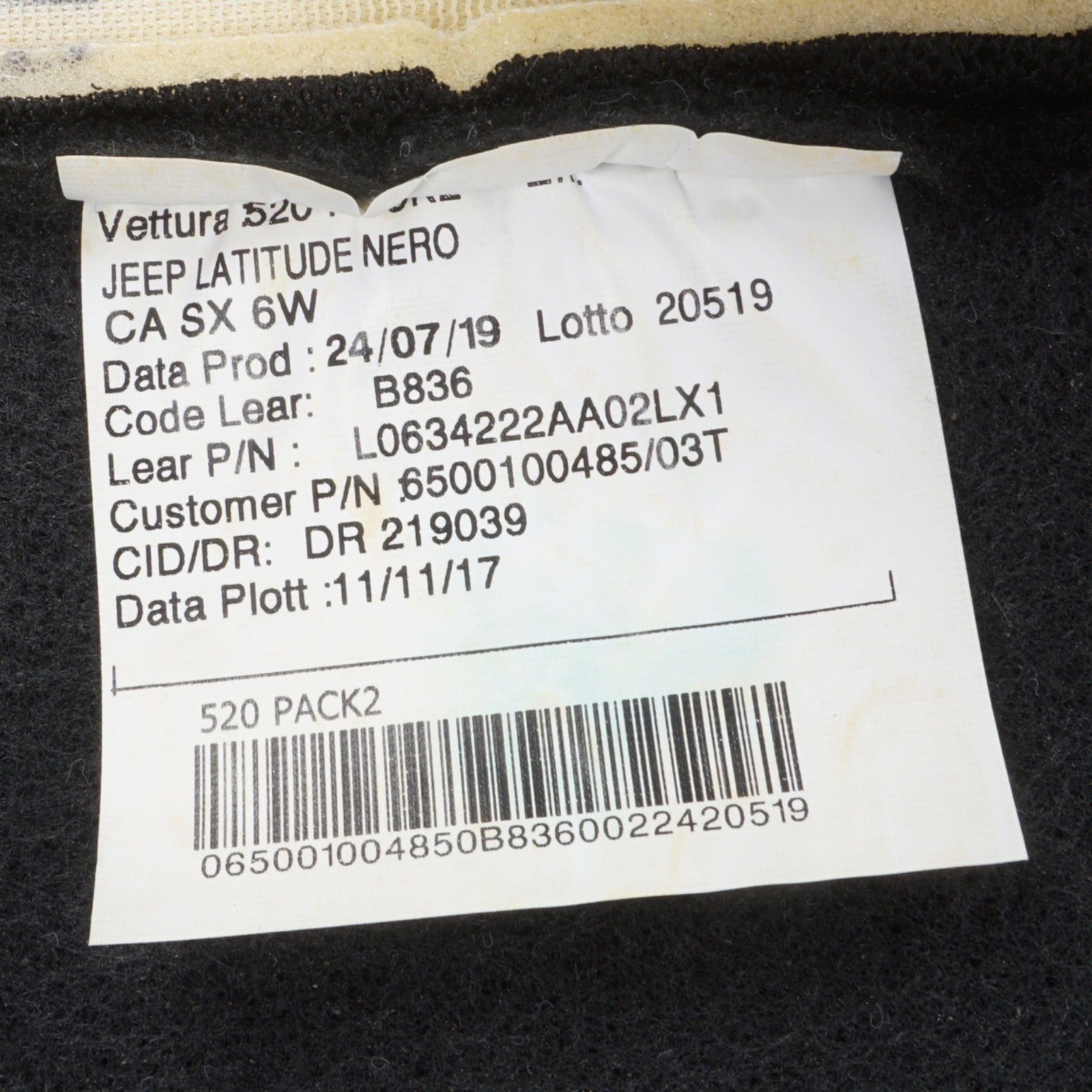 2018 - 2022 Jeep Renegade Front Left Lower Cushion Bottom Seat