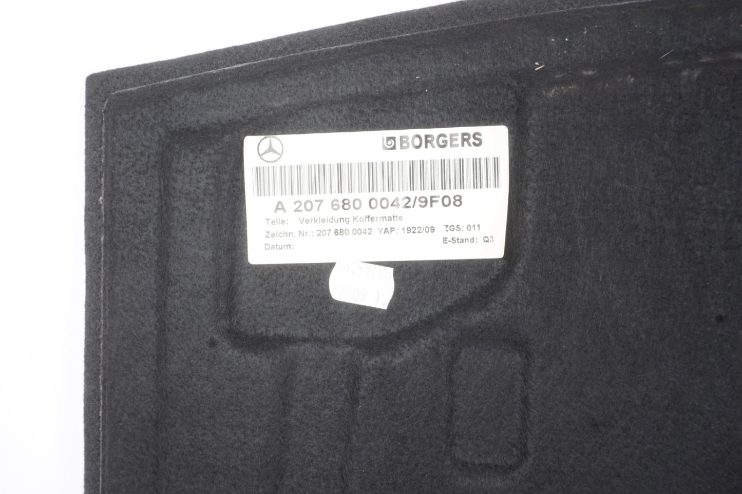 2011 - 2016 Mercedes W207 E550 E350 Trunk Compartment Floor Lining Trim Black