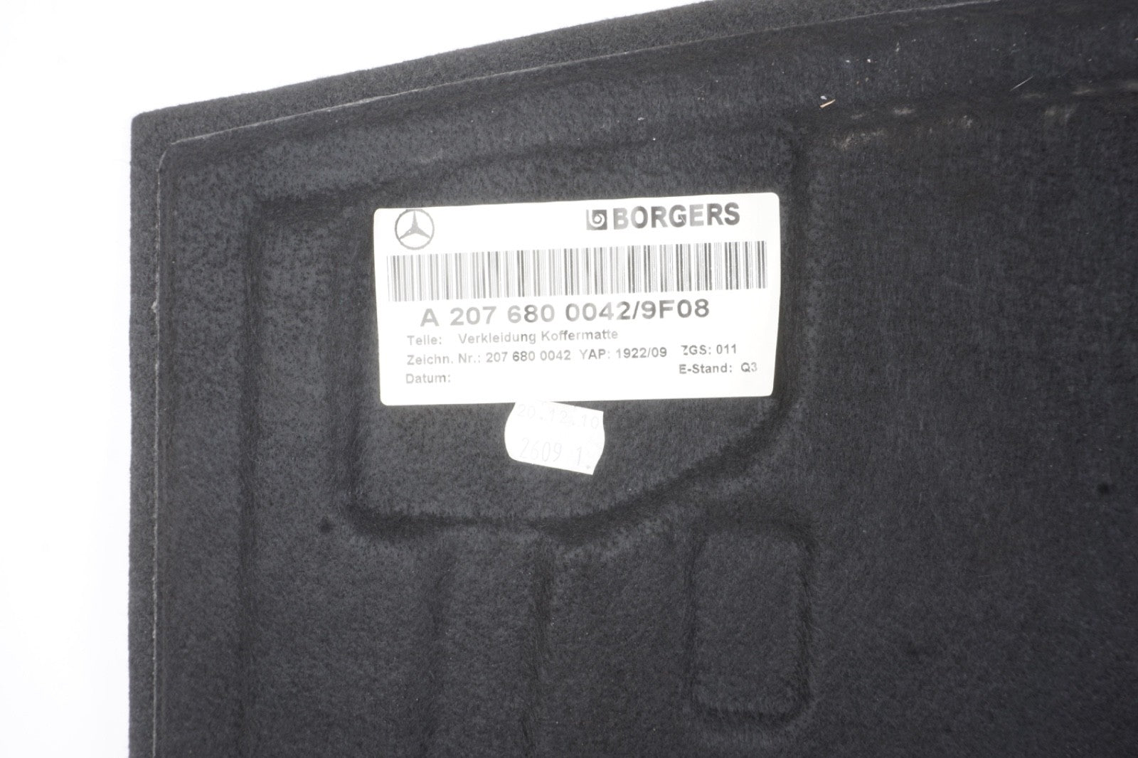 2011 - 2016 Mercedes W207 E550 E350 Trunk Compartment Floor Lining Trim Black