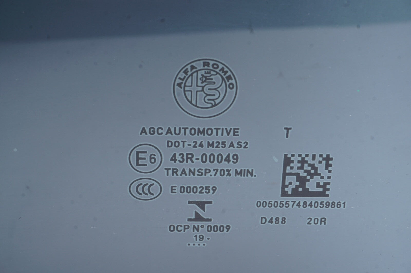 2017-2024 ALFA ROMEO GIULIA REAR RIGHT SIDE DOOR PANEL WINDOW GLASS OEM