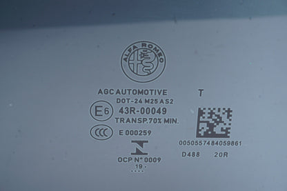 2017-2024 ALFA ROMEO GIULIA REAR RIGHT SIDE DOOR PANEL WINDOW GLASS OEM