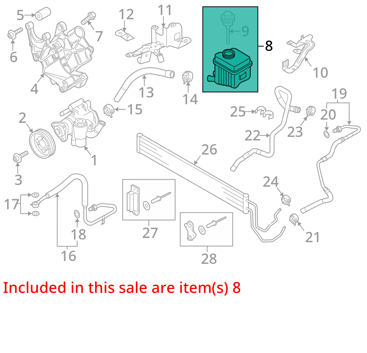2007 - 2009 AUDI Q7 3.6L POWER STEERING FLUID RESERVOIR BOTTLE W/ CAP OEM