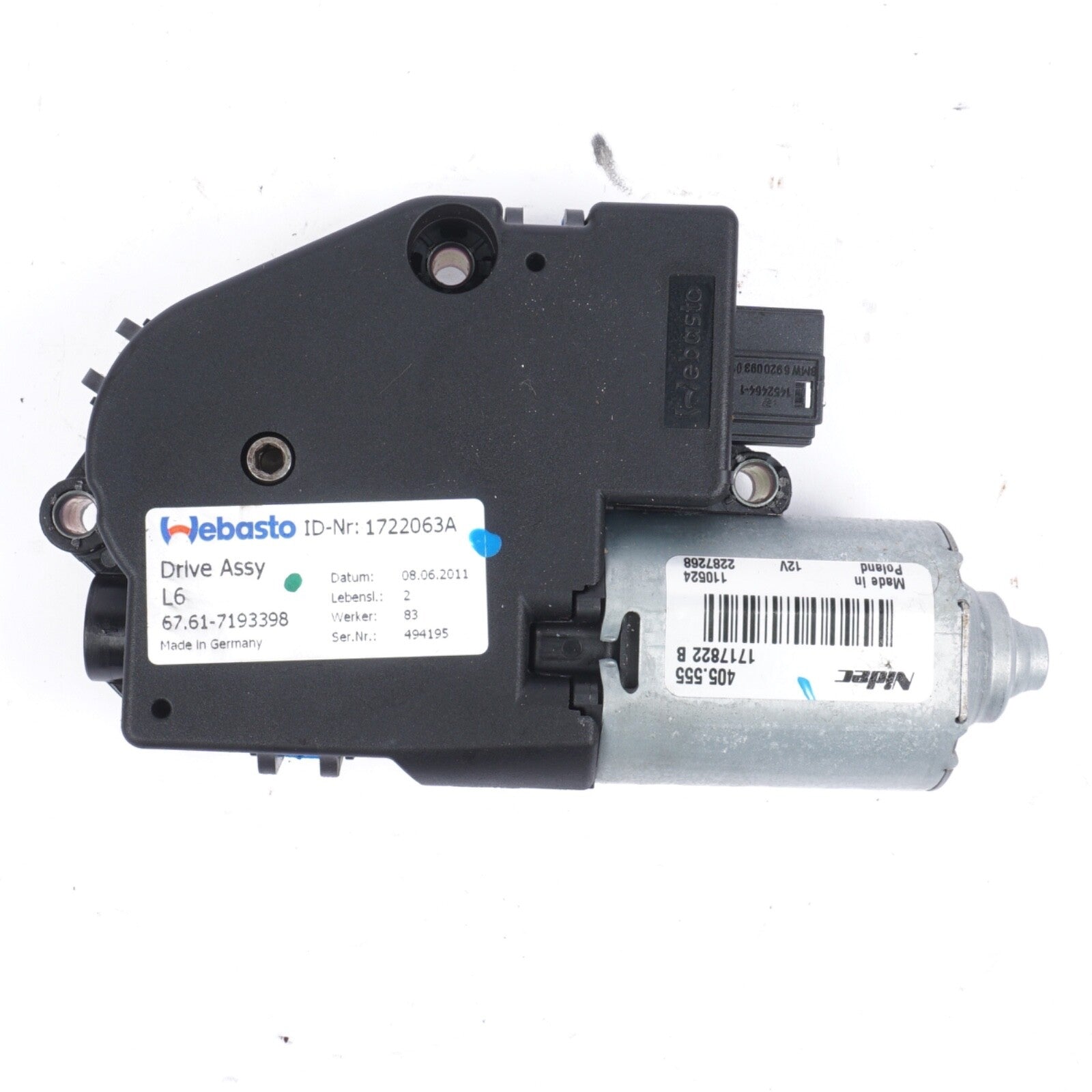 09-15 BMW 750Li F01 F02 Upper Overhead Sunroof Adjustment Motor Oem