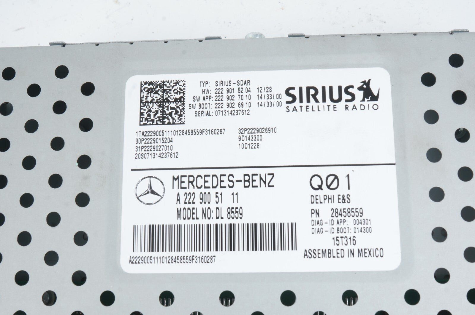 2014 - 2017 Mercedes W222 S500 SATELLITE RADIO RECEIVER MODULE UNIT SIRIUS  OEM