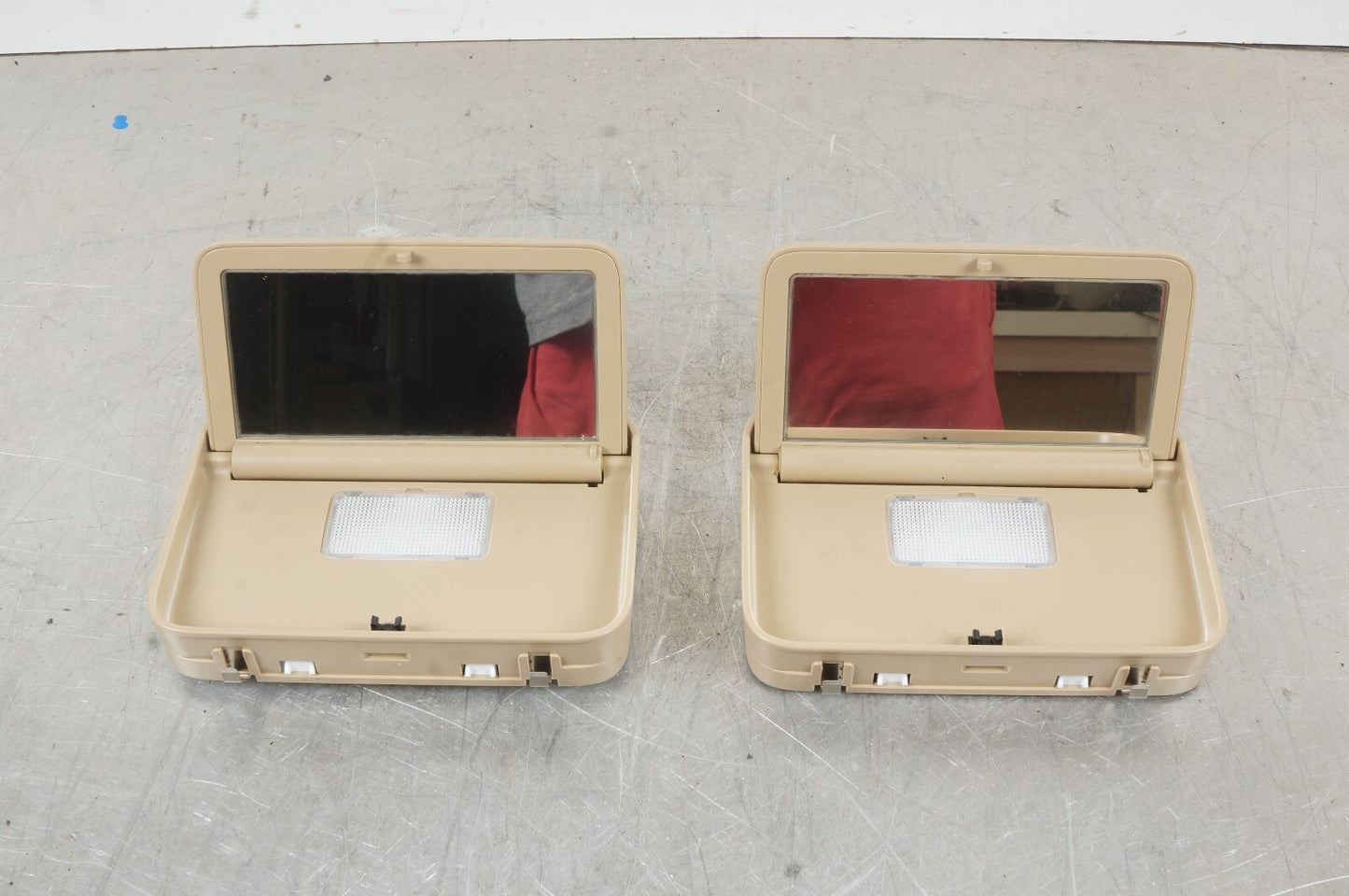 07-13 Mercedes W221 S550 Rear Left Right Side Overhead Vanity Mirror Beige PAIR