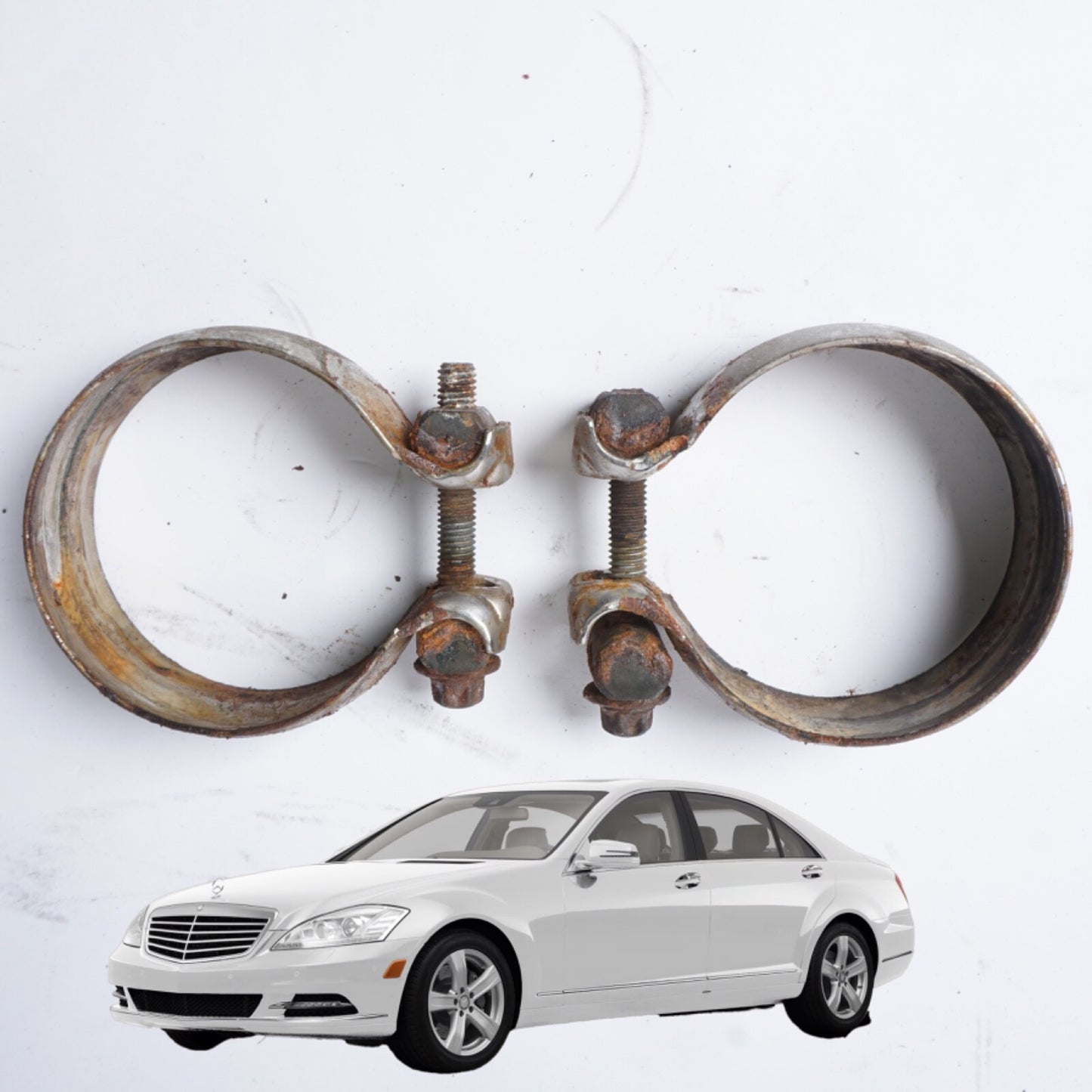 12-13 MERCEDES S550 W221 FRONT LEFT OR RIGHT MUFFLER PIPE CLAMP OEM SET OF 2