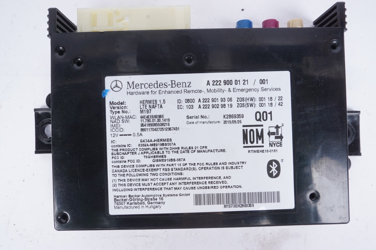 2017 - 2020 MERCEDES-BENZ GLA250 2.0L - Telematics Communication Control Module