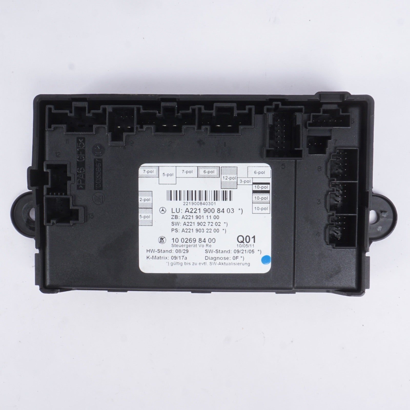 07-13 Mercedes S550 S400 W221 Rear Left Side Door Control Module A2219000004 OEM