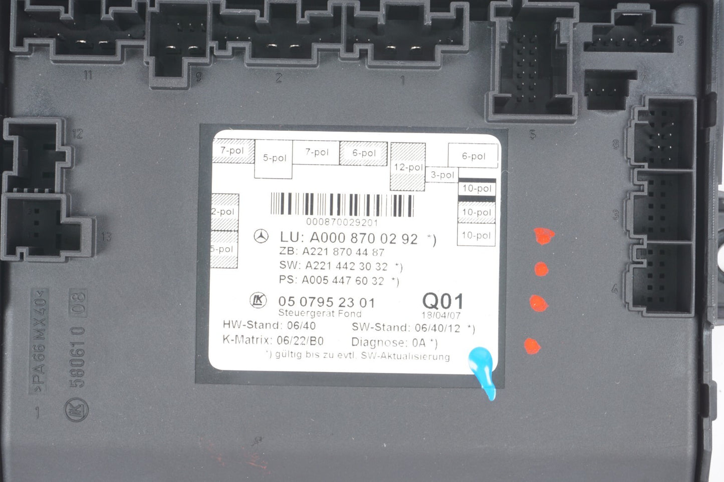 07-13 Mercedes W221 S550 S600 Rear Right Passenger Side Door Control Module OEM