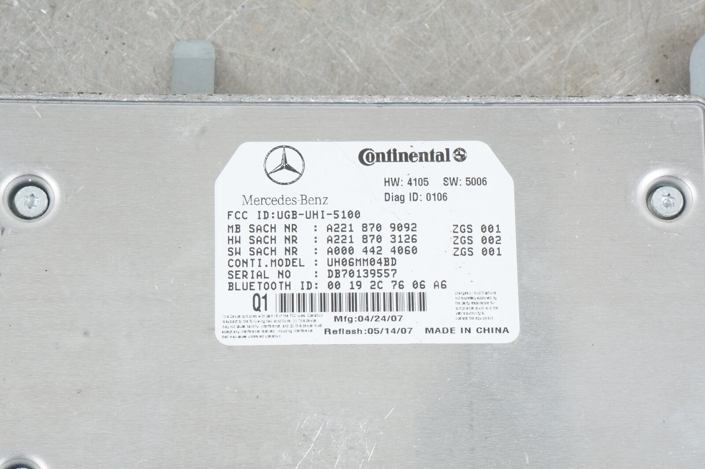 07-10 Mercedes W221 S550 CL550 Bluetooth Communication Controller Module Unit
