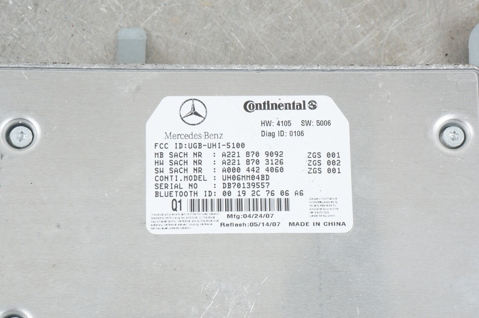 07-10 Mercedes W221 S550 CL550 Bluetooth Communication Controller Module Unit