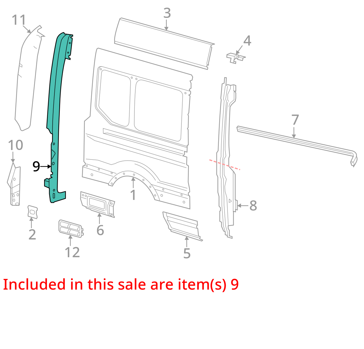 2015 - 2018 FORD Transit-150 SIDE PANEL REAR PILLAR RIGHT EK4Z61280A58A OEM