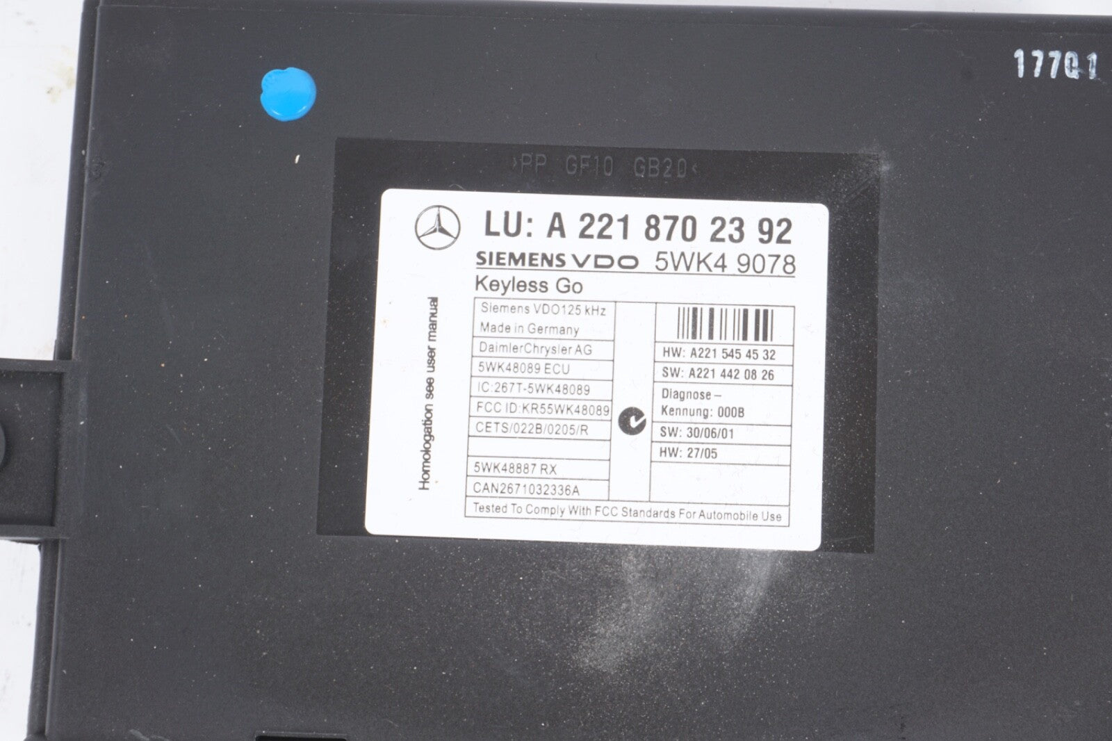 07-10 Mercedes W221 S65 AMG CL550 S400 Keyless Go Control Module 2218702392 OEM