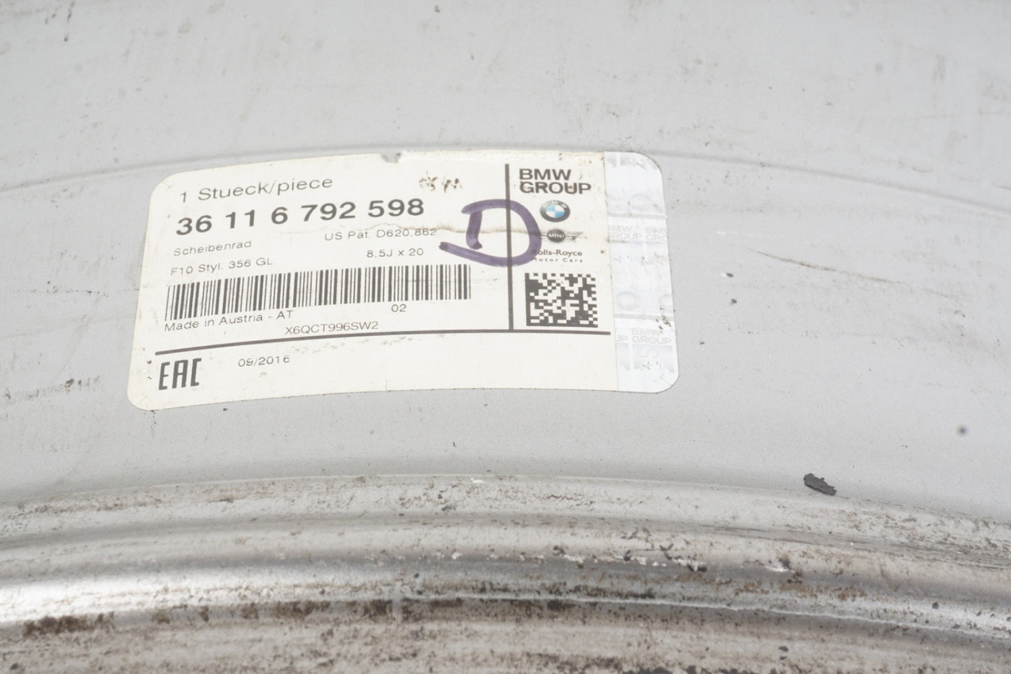 2011 - 2018 BMW 528I 535I 550I 640I 650I FRONT WHEEL RIM '20' OEM 6792598