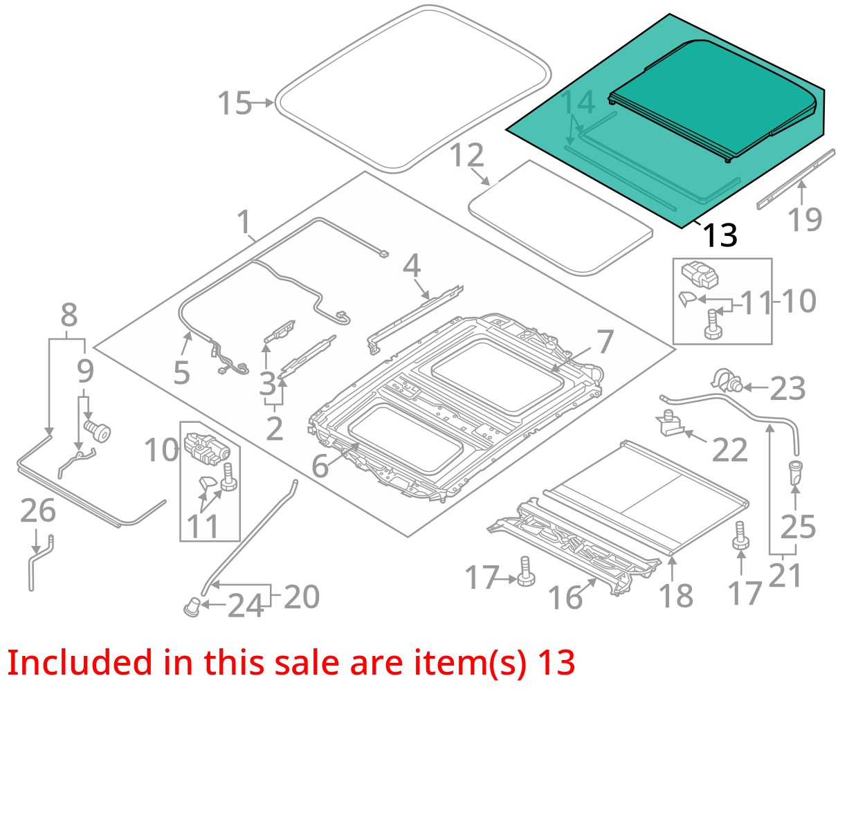 2011 - 2016 AUDI Audi A8 Rear Panoramic Sunroof Roof Glass Panel 4H4877072