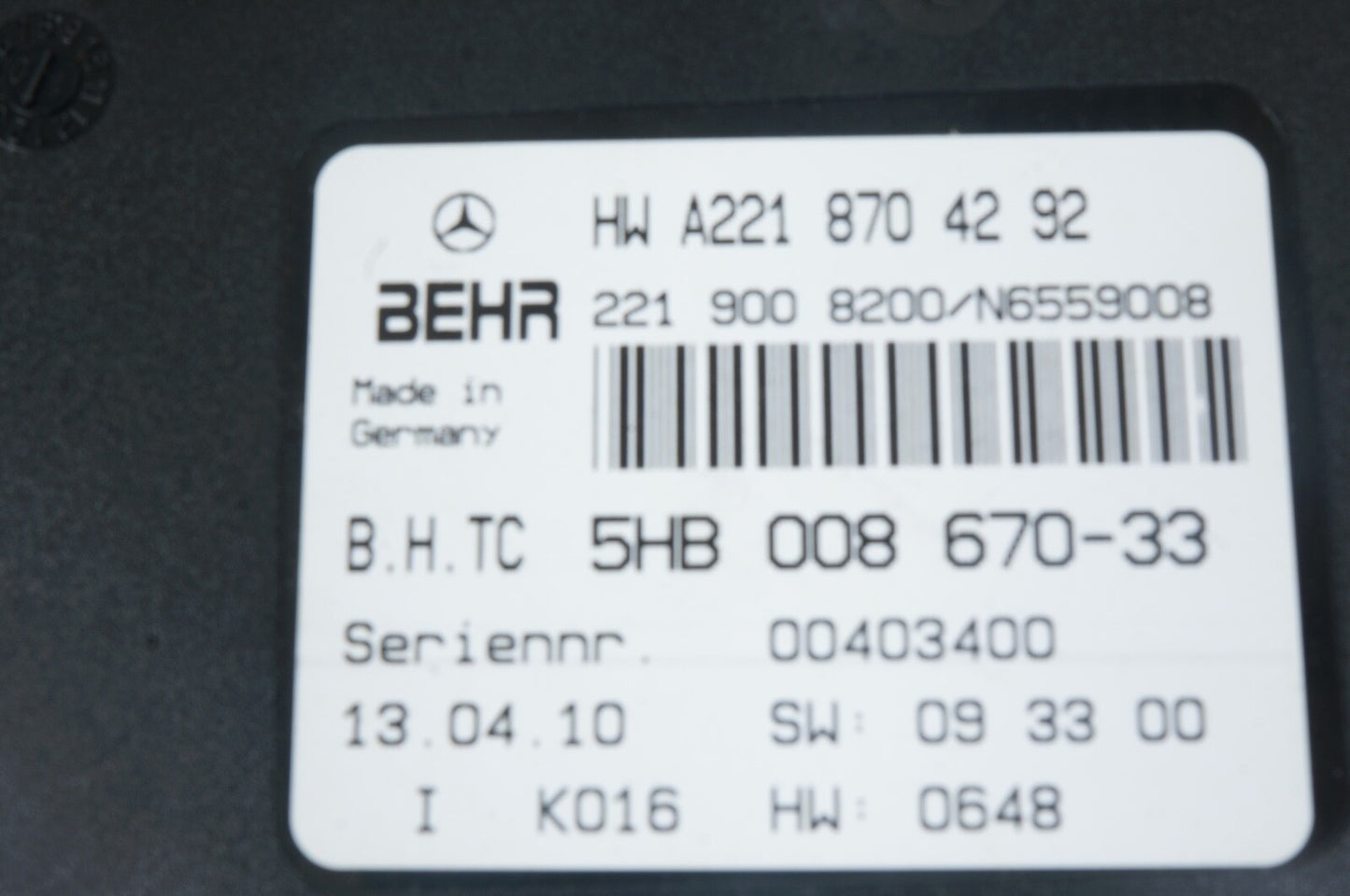 07-14 Mercedes W216 CL550 S550 AC A/C Heater Control Module 2218704192 OEM
