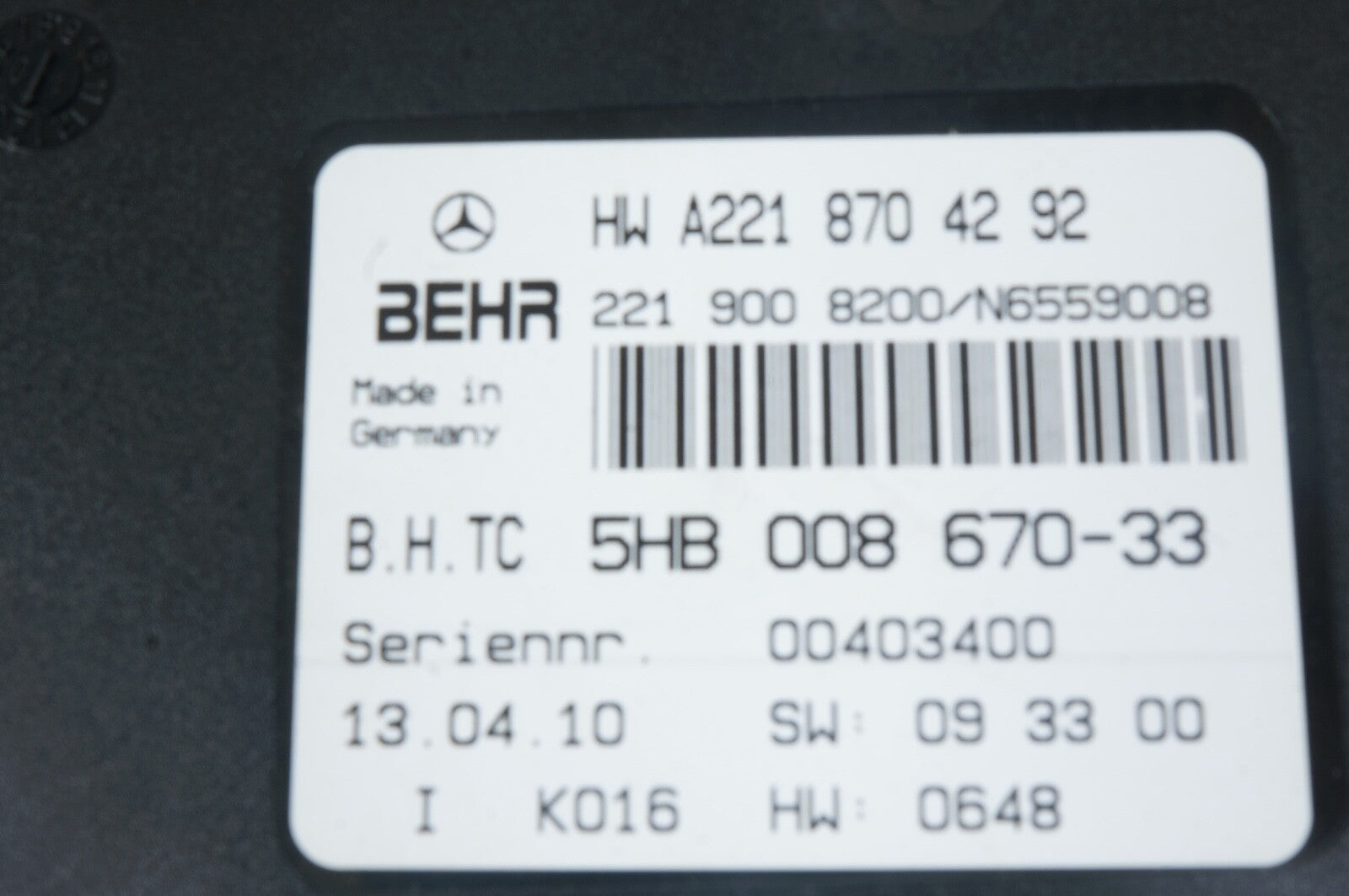07-14 Mercedes W216 CL550 S550 AC A/C Heater Control Module 2218704192 OEM