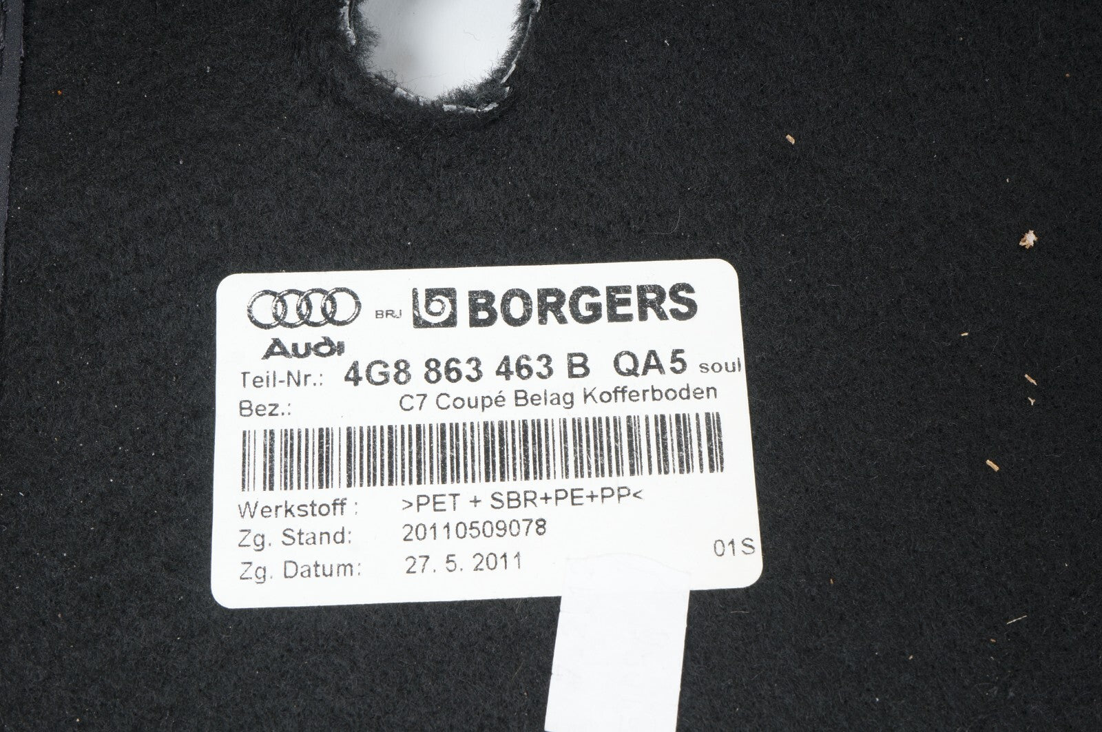 2012 - 2017 AUDI A7 REAR TRUNK MAT CARGO SPARE TIRE FLOOR CARPET COVER TRIM OEM