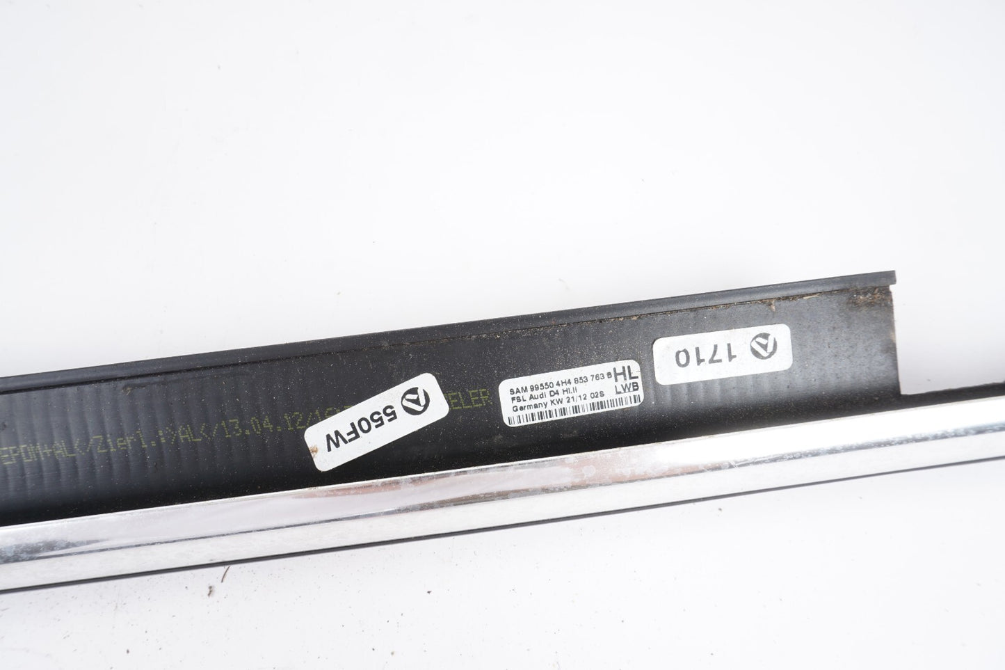 11-17 AUDI A8L REAR LEFT DRIVER SIDE DOOR WINDOW BELT MOLDING CHROME OEM