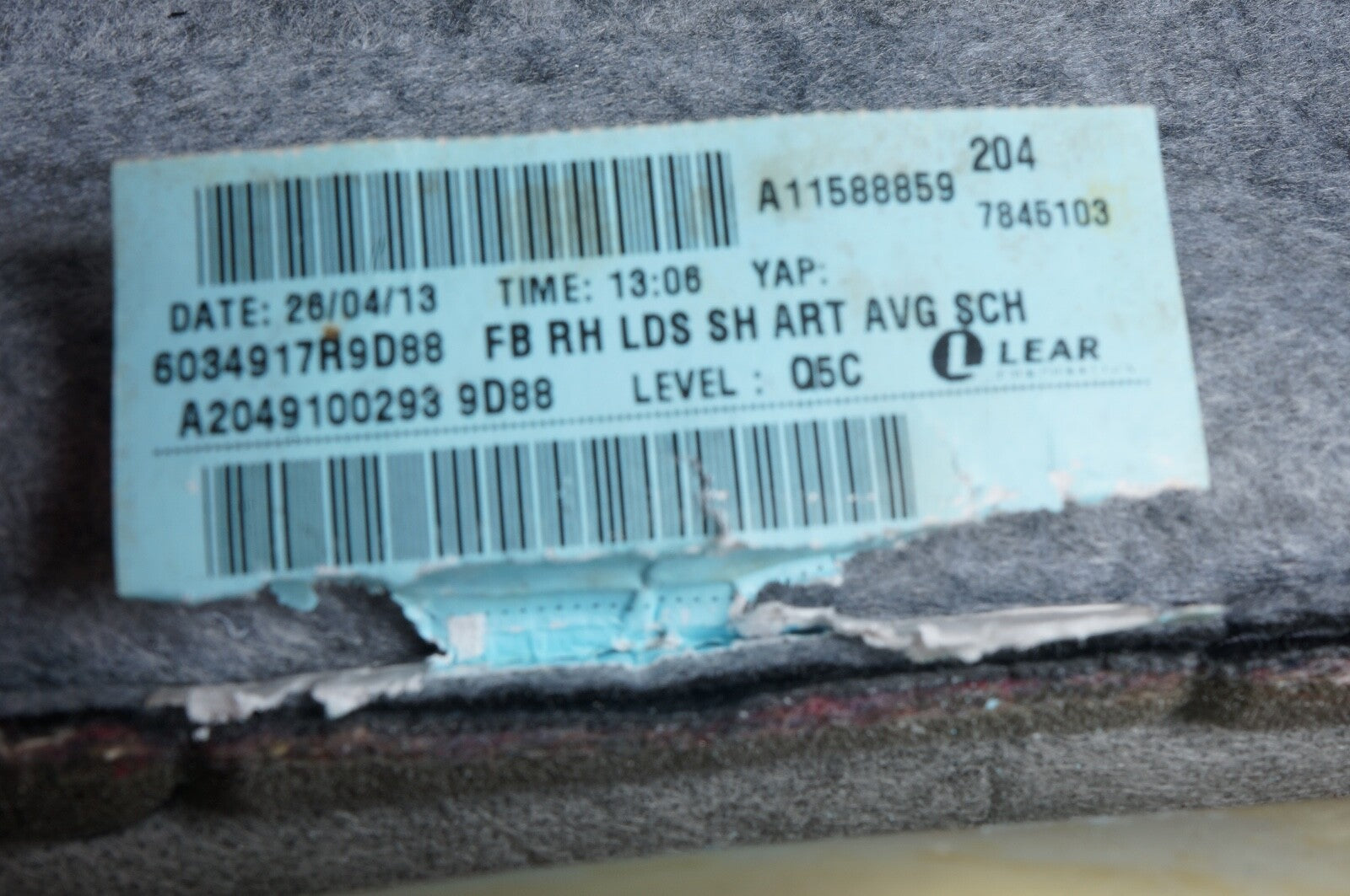 08-14 Mercedes C200 C250 C300 Top Upper Seat Cushion Front Right Passenger Side
